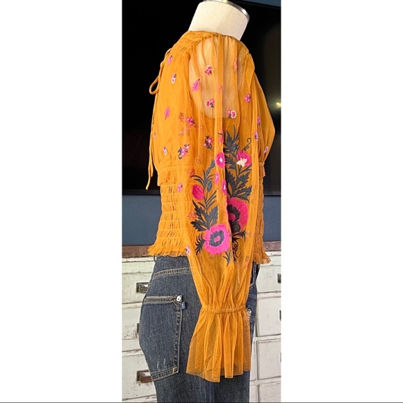 Anthropologie Smocked Tulle Blouse Top MP - Picture 6 of 16